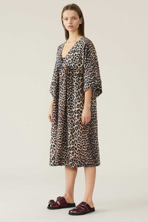 Ganni bomuld/silke kjole leopard