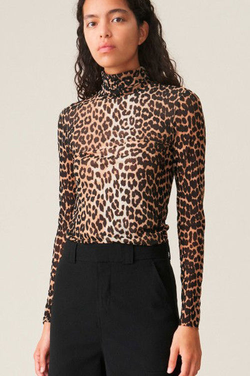 Ganni printed Mesh rullekrave leopard