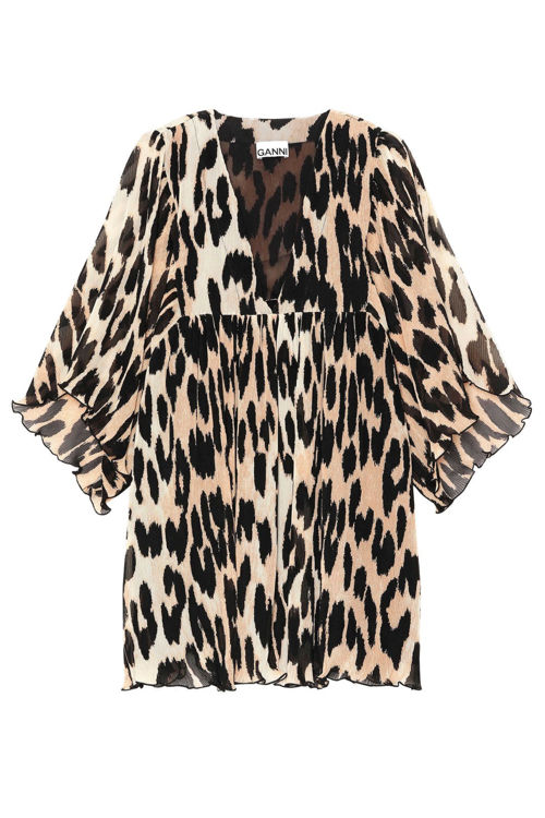 Ganni oversized minikjole leopard