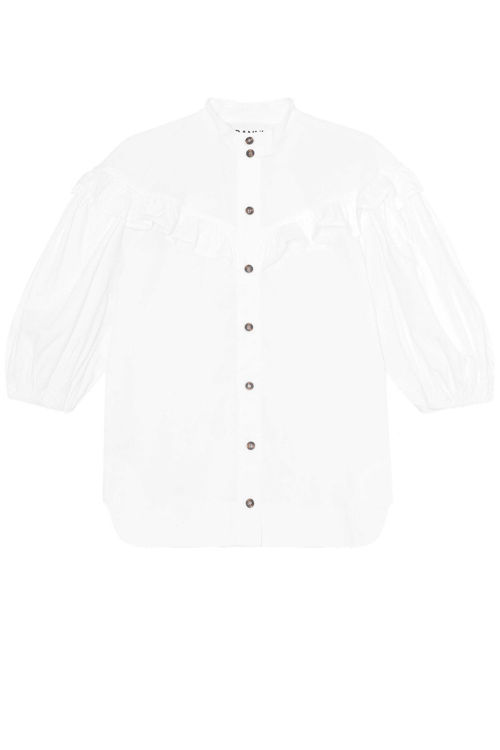 Ganni Ruffled drop shoulder skjorte bright white