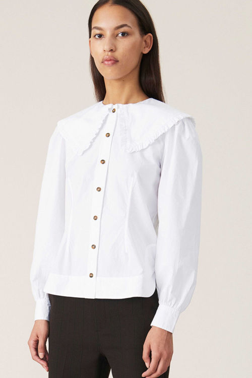 Ganni Fitted poplin skjorte bright white