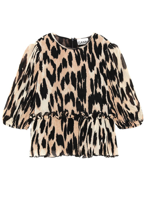 Ganni Georgette bluse maxi leopard