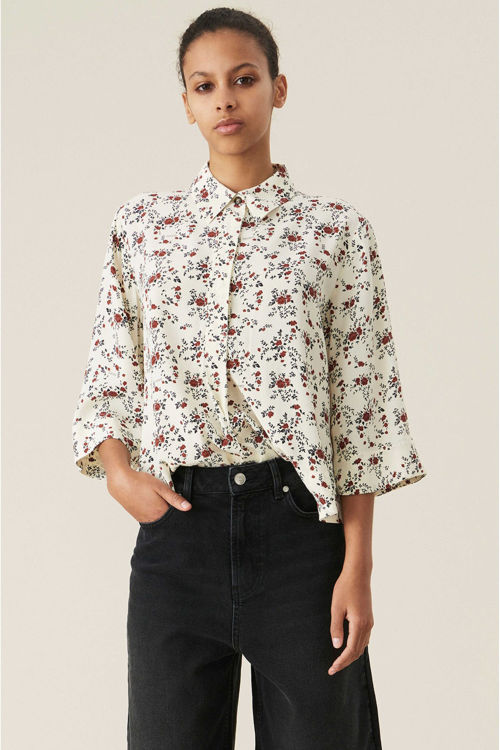 Ganni skjortebluse med print egret