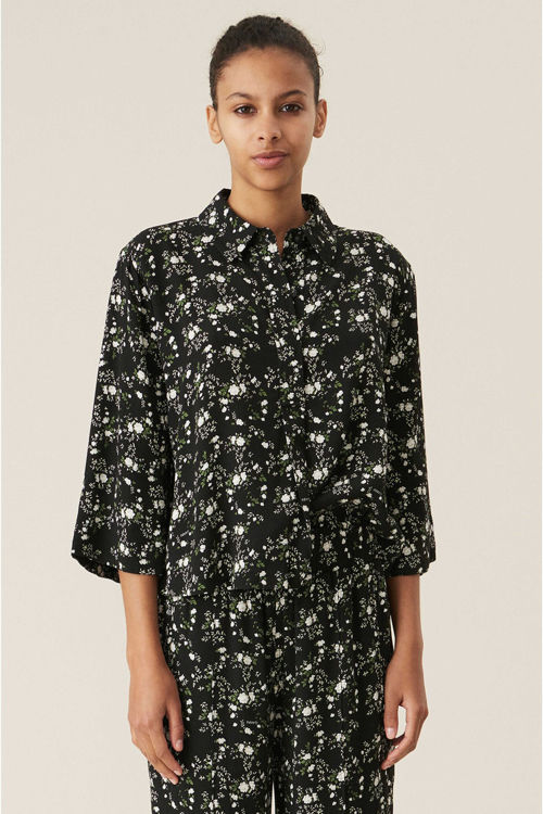 Ganni kreppet blomsterprint bluse phantom