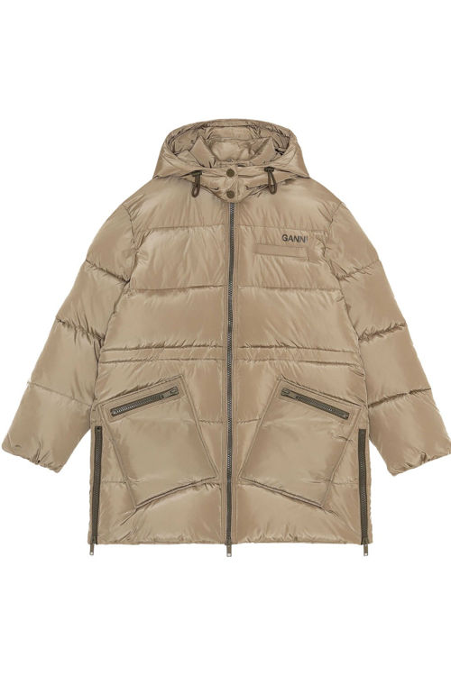 Ganni oversized puffer midi jakke fossil