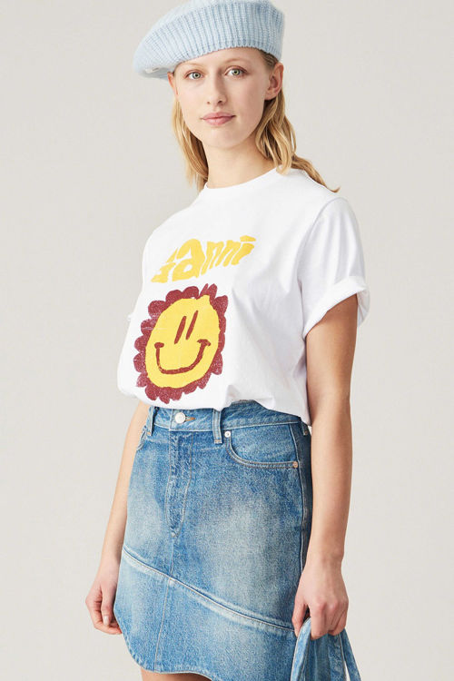 Ganni T-Shirt Smiley Flower bright white