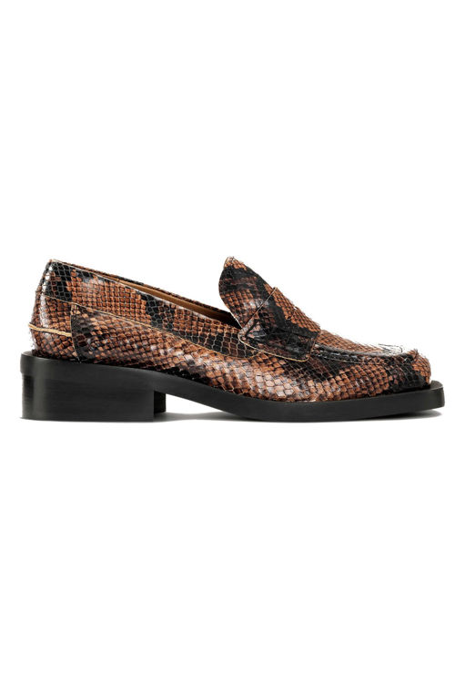 Ganni loafer embossed snake cognac