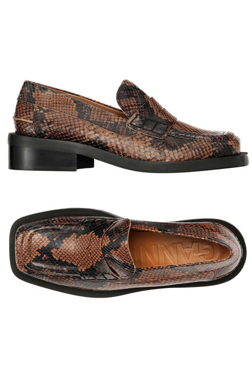 Ganni loafer embossed snake cognac