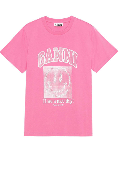 Ganni T-shirt Smiley basic jersey camine rose