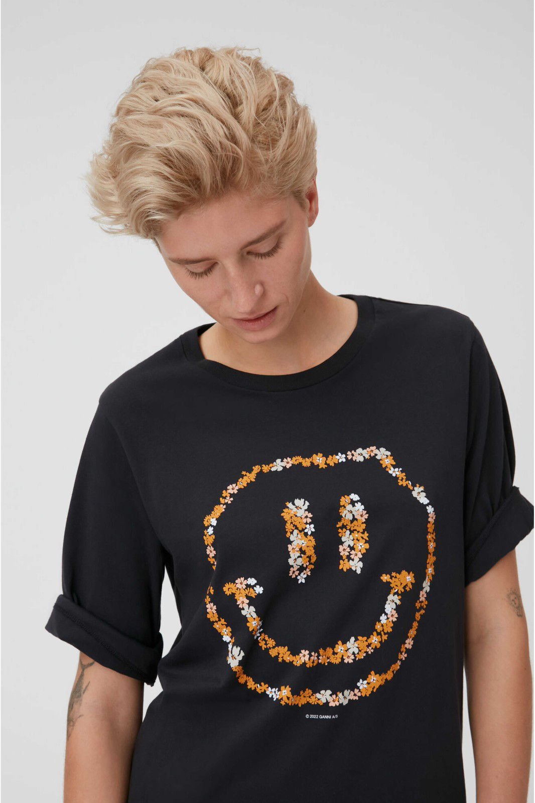 Fru Lund Ganni Tshirt Smiley light cotton jersey phantom