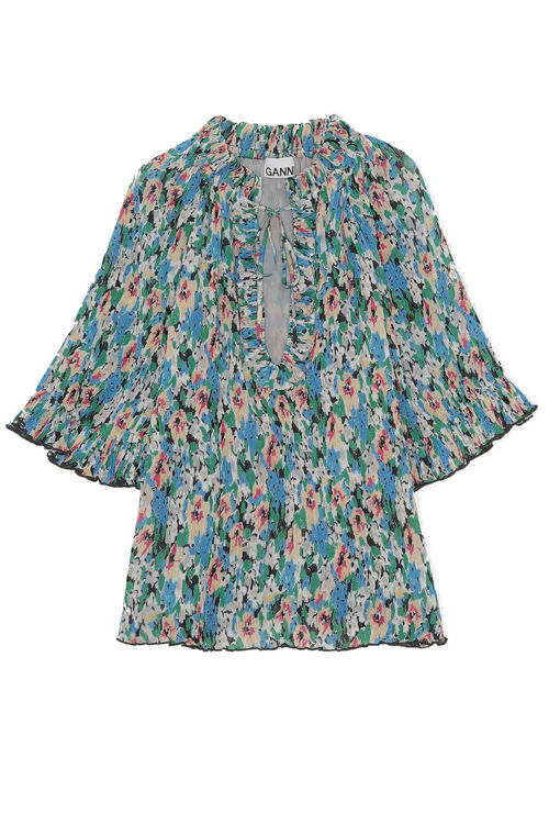 Ganni crepe bluse floral azure blue