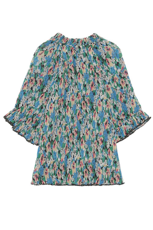 Ganni crepe bluse floral azure blue