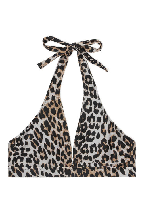 Ganni Halter recycled printed bikinitop leopard