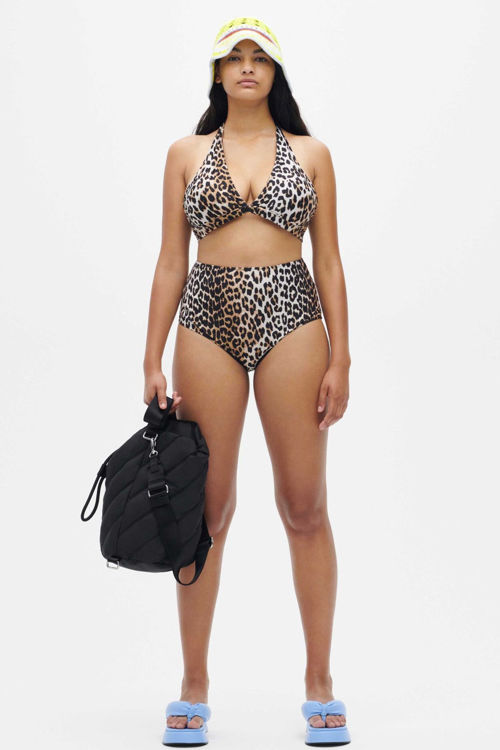 Ganni Halter recycled printed bikinitop leopard